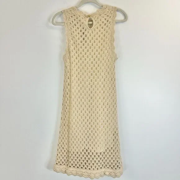 J. Crew Sweater Dress Womens M Toasted Cream Pointelle‎ Sleeveless Crochet Boho - Picture 6 of 14